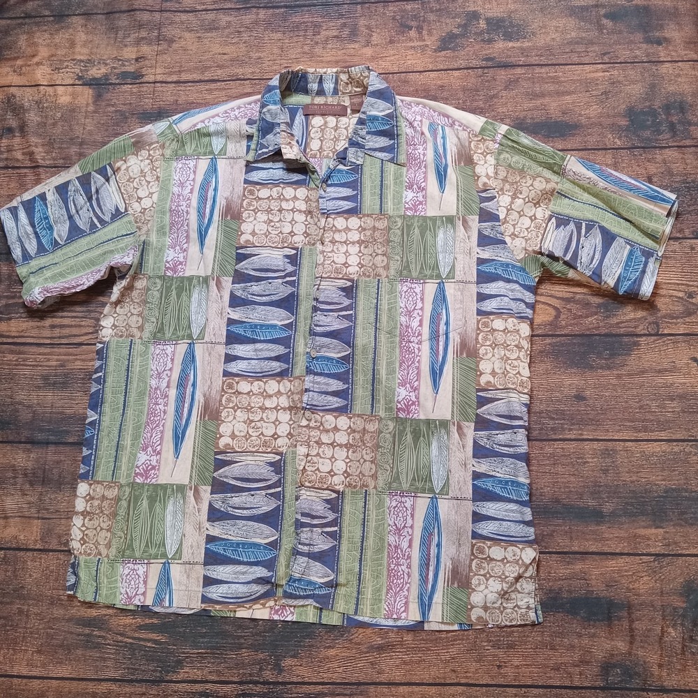 Tori Richard Men's Hawaiian Cotton Lawn Shortt Sleeve Shirt Large Multicolor
